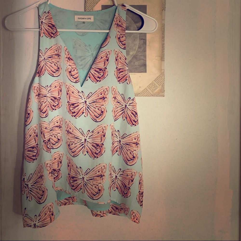 Women’s Blouse Minty Green w/ Butterflies